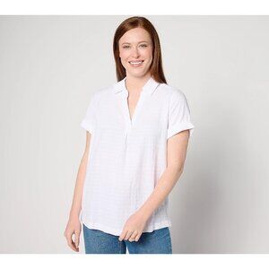 Joan Rivers Novelty Shirt Size Large Short Sleeve V Neck Textured Minimalist NEW